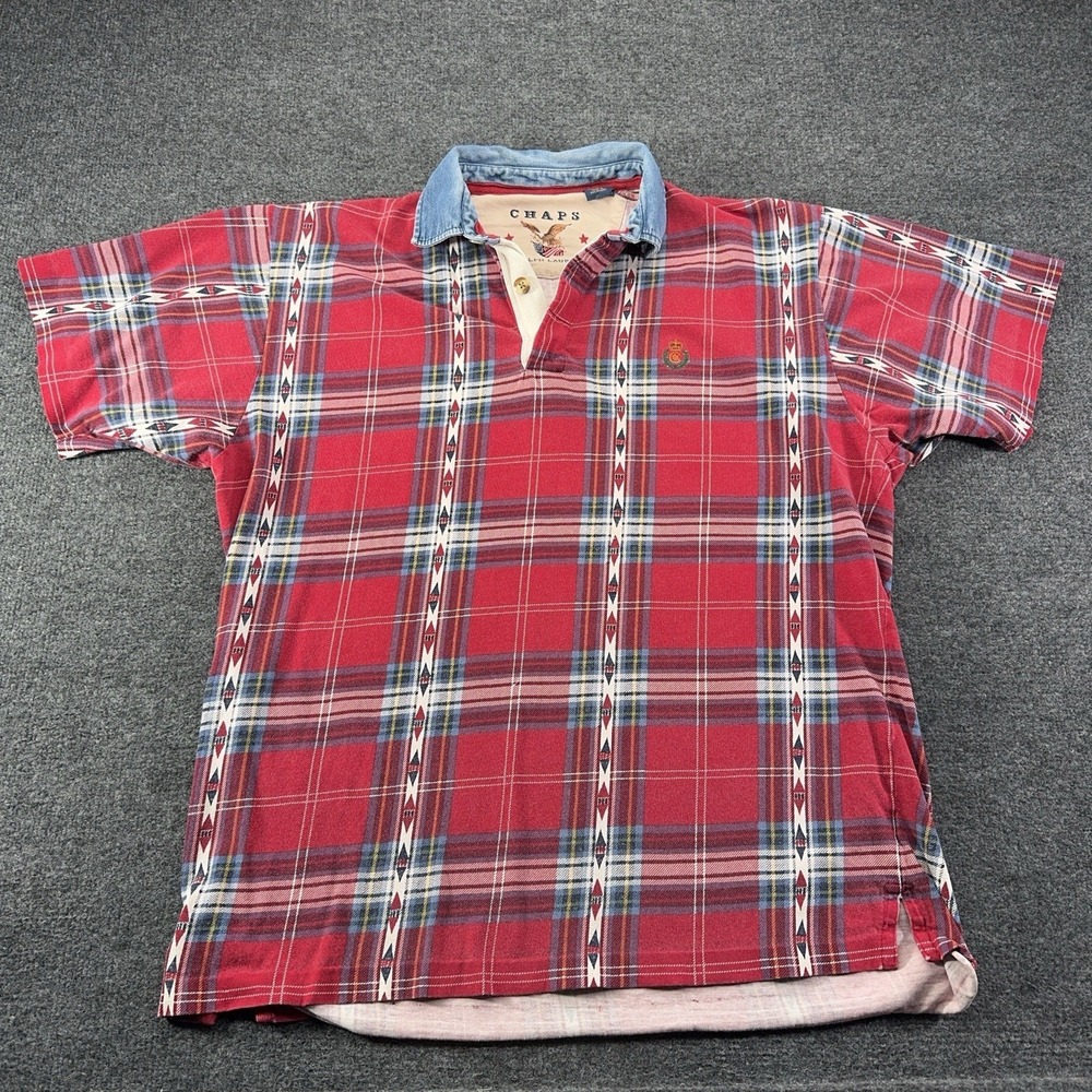 Vintage Chaps Ralph Lauren Large Aztec Shirt Button-up Red Plaid Sick Fade